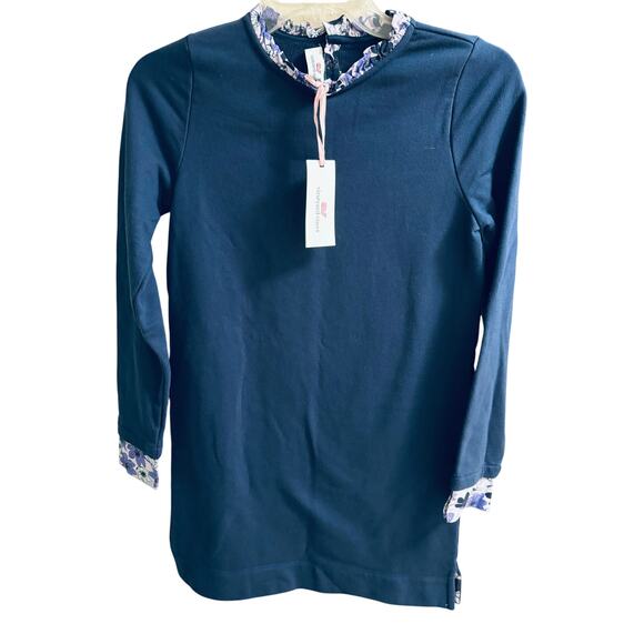 Vineyard Vines Girls Purple Ruffle Neck Navy Sweatshirt Dress Size 14 NWT - Picture 1 of 3